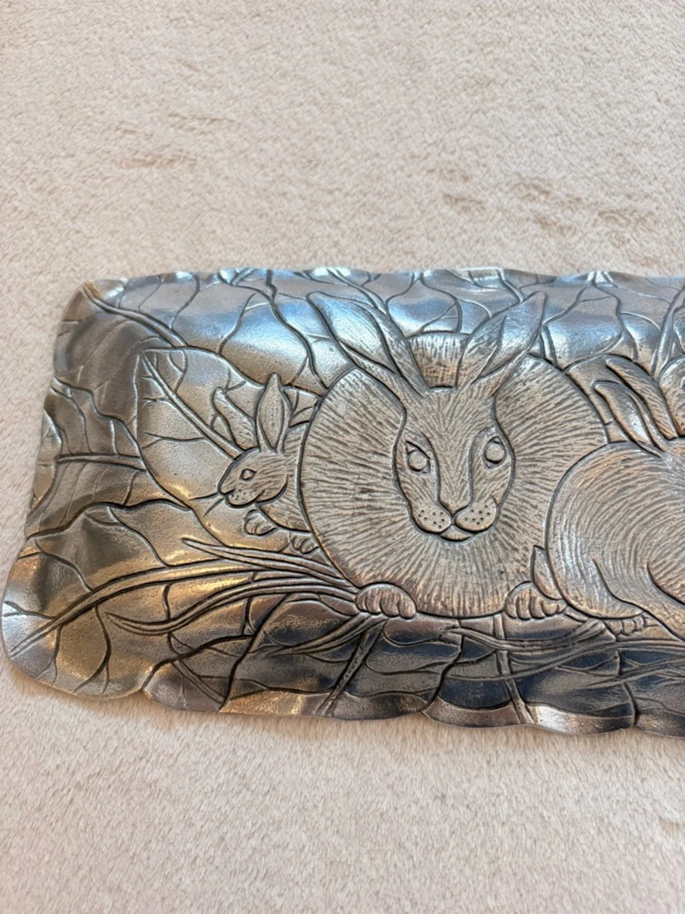 Arthur Court Bunnies Silver Aluminum Tray